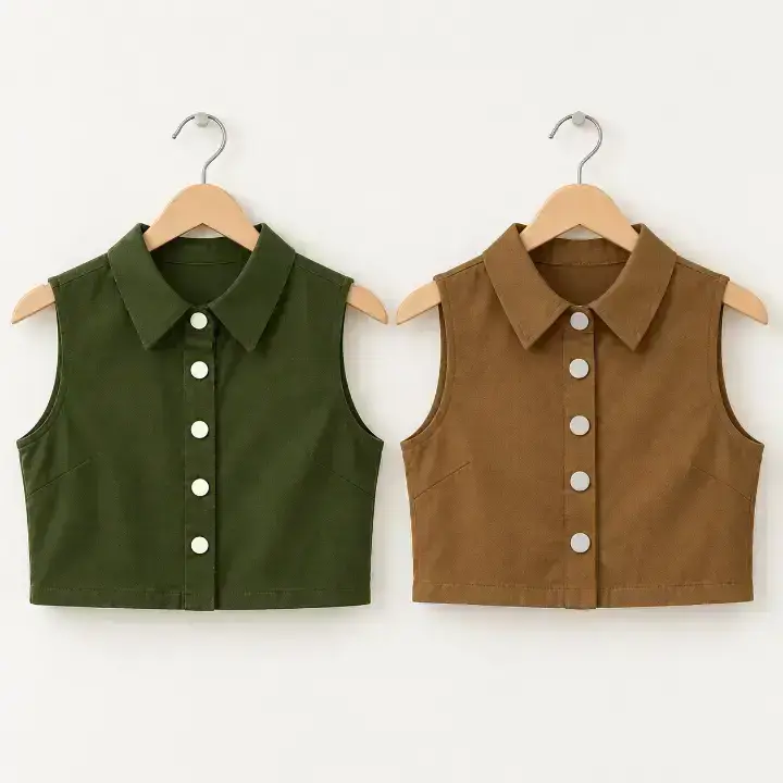 Women's Sleeveless Collared Crop Top